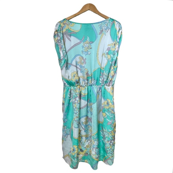 Jennifer Lopez JLO Surplice Faux Wrap Floral Dress Aqua Sleeveless  Size 1X - Picture 7 of 11